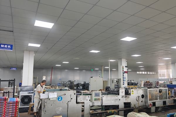 Paper vale bag production line in the manufacturing workshop